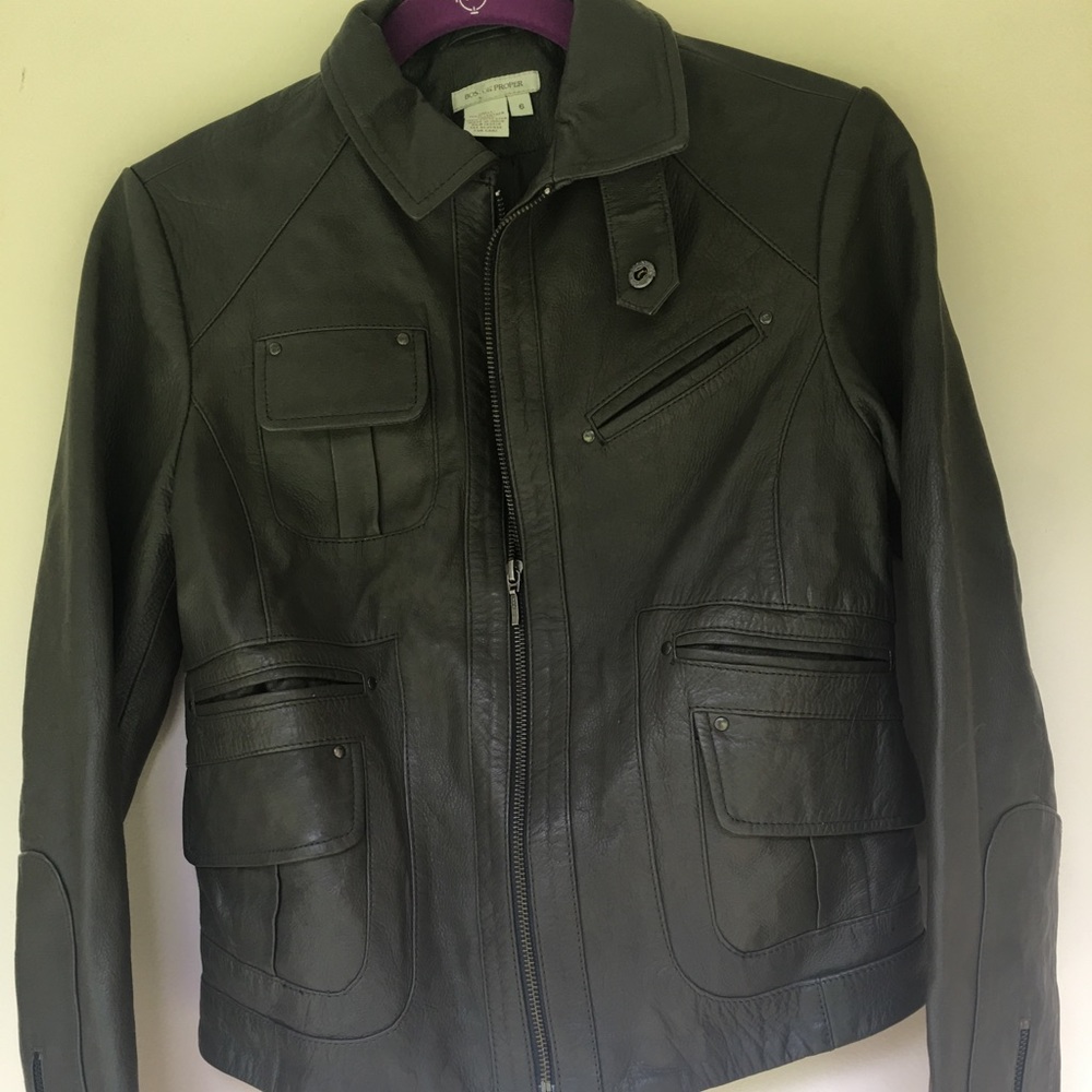Like New Leather army green jacket